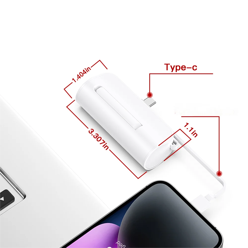 Mini Portable 5000mAh Power Bank with Built-in Cable Chargin