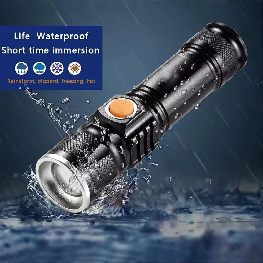 Powerful LED Flashlight With Tail USB Charging Head Zoomable