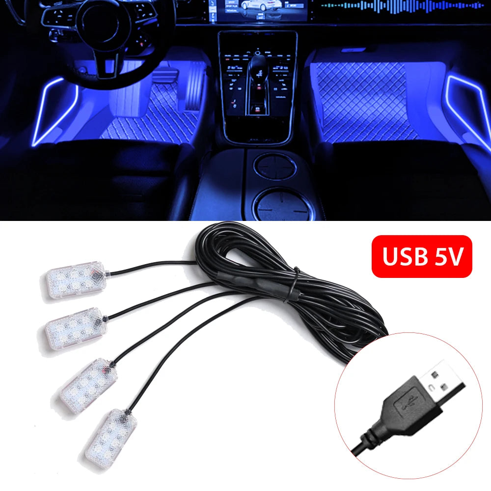Foot Light Car Accessories LED Car Interior Ambient Foot Light with USB Atmosphere Decorative Lamps