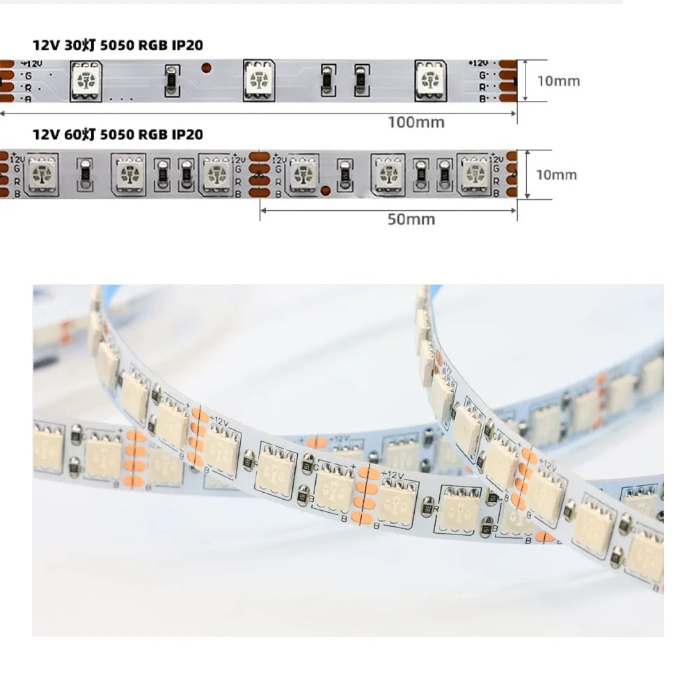 DC12V RGB LED Light Strip 5m One Roll SMD5050 30/60LED/M IP6