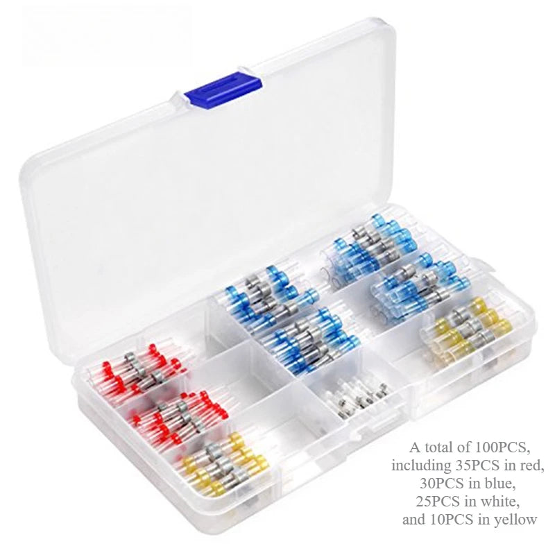 100pcs Waterproof Heat Shrink Butt Connectors Solder Sleeve Electrical Cable Terminal Red Blue White Yellow