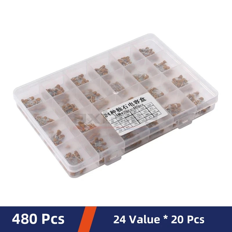 180/300/480/500PCS Monolithic Ceramic Capacitor Kits 10pF - 