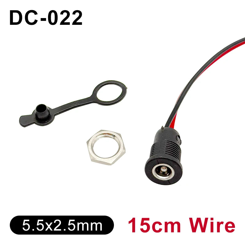 10A High Current Waterproof DC Power Socket 18AWG Cable Panel Mount Connector with 15cm Wire