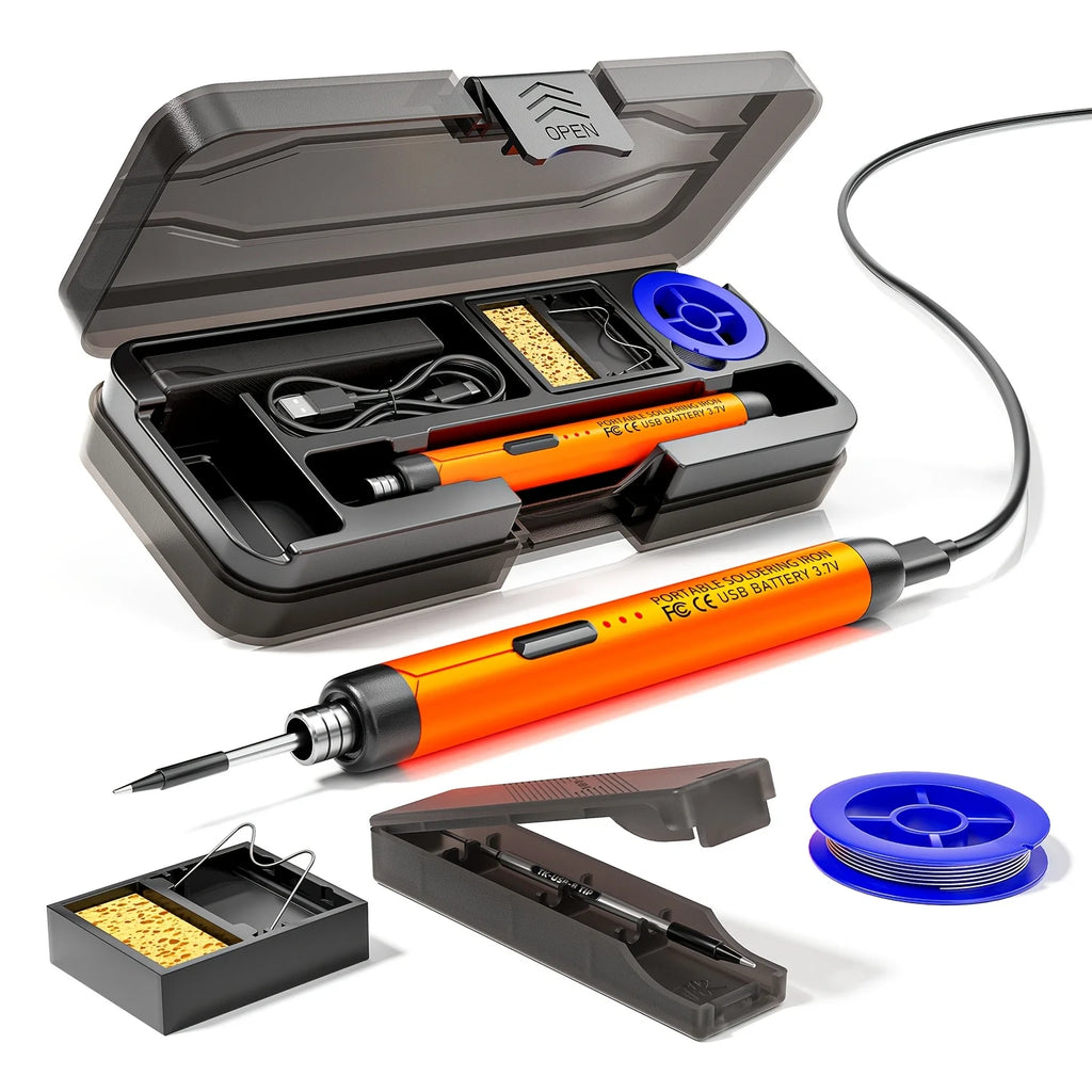 USB/Wireless Soldering Iron with 3-Temperature Settings Includes Solder Wire Stand and Storage Case