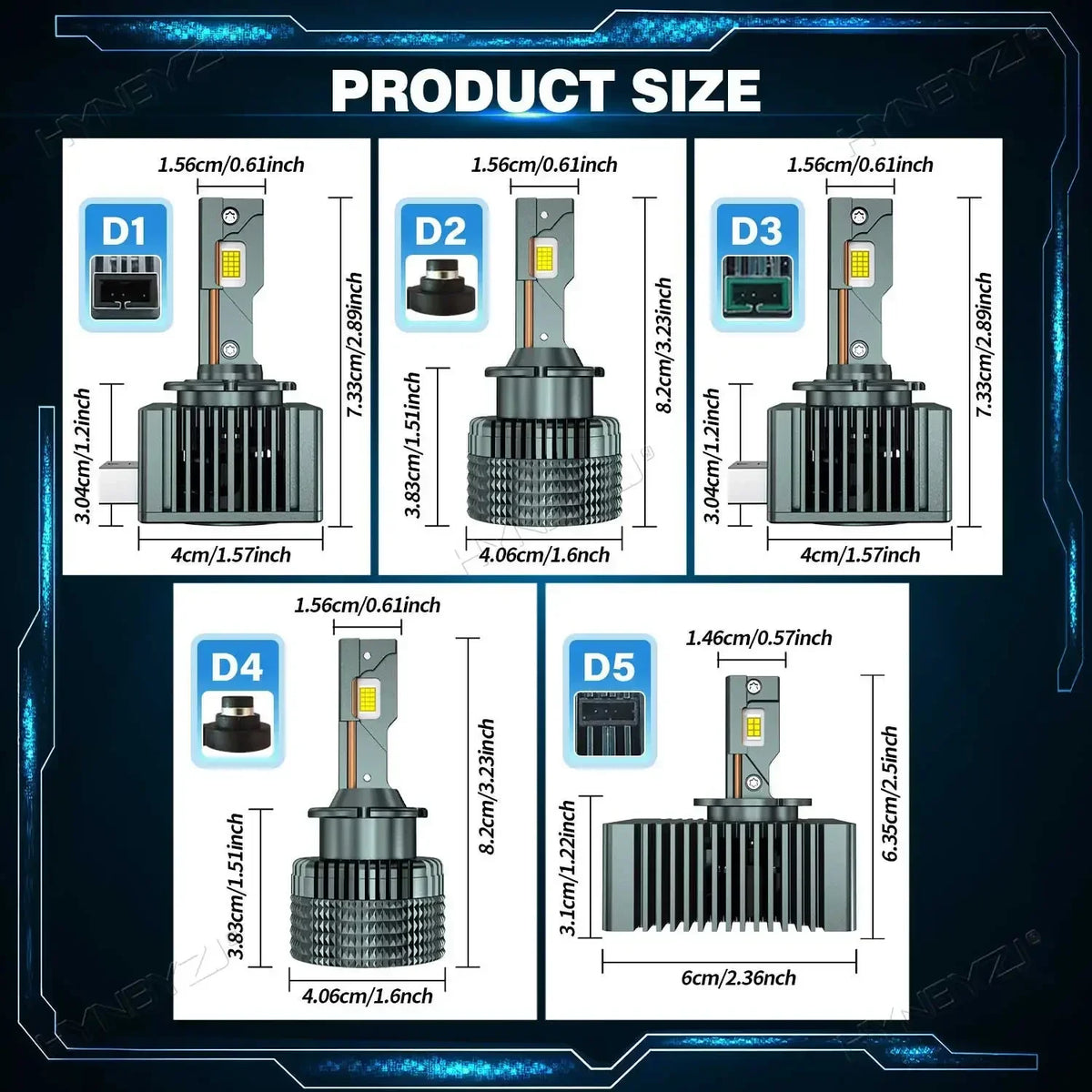 2pcs D1S D3S LED Car Headlights Bulbs D2R D2S D4R D4S D5S D8