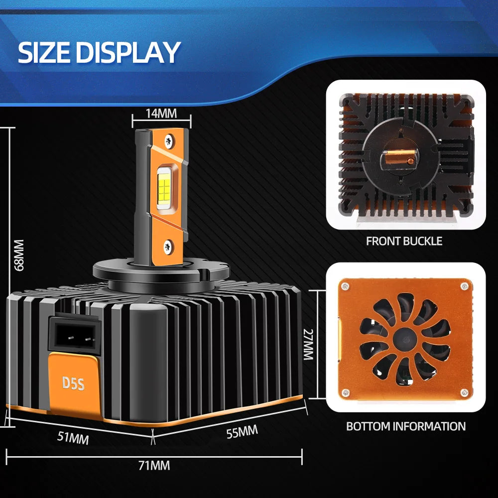 2x D5S LED Headlight Bulbs HID Xenon to Auto Led Brightness 