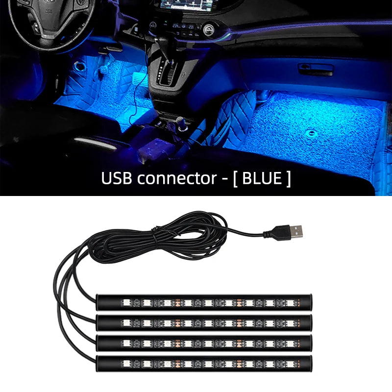5V/12V Car Interior Backlight Ambient Mood Foot Light with Cigarette Lighter USB Decorative Atmosphere Lamp Car Accessories