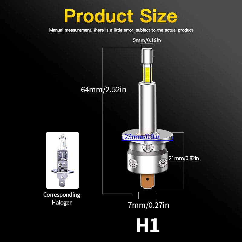 2Pcs H1 H3 LED Headlight Bulb Mini 360 Size 30000LM CSP for 
