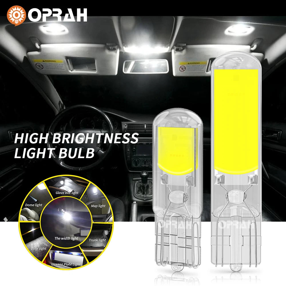 2pcs LED W5W T10 Car Lights COB Glass Interior Signal Lamps 