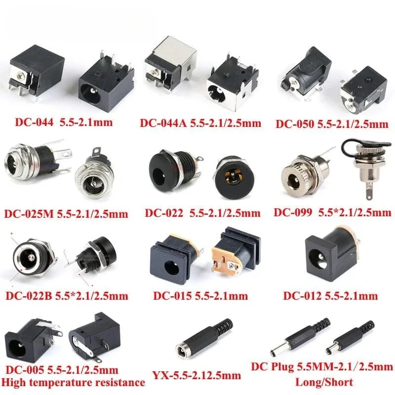 10PCS DC Power Jack Socket DC-044 5.5 2.1mm 5.5 2.5mm Male F
