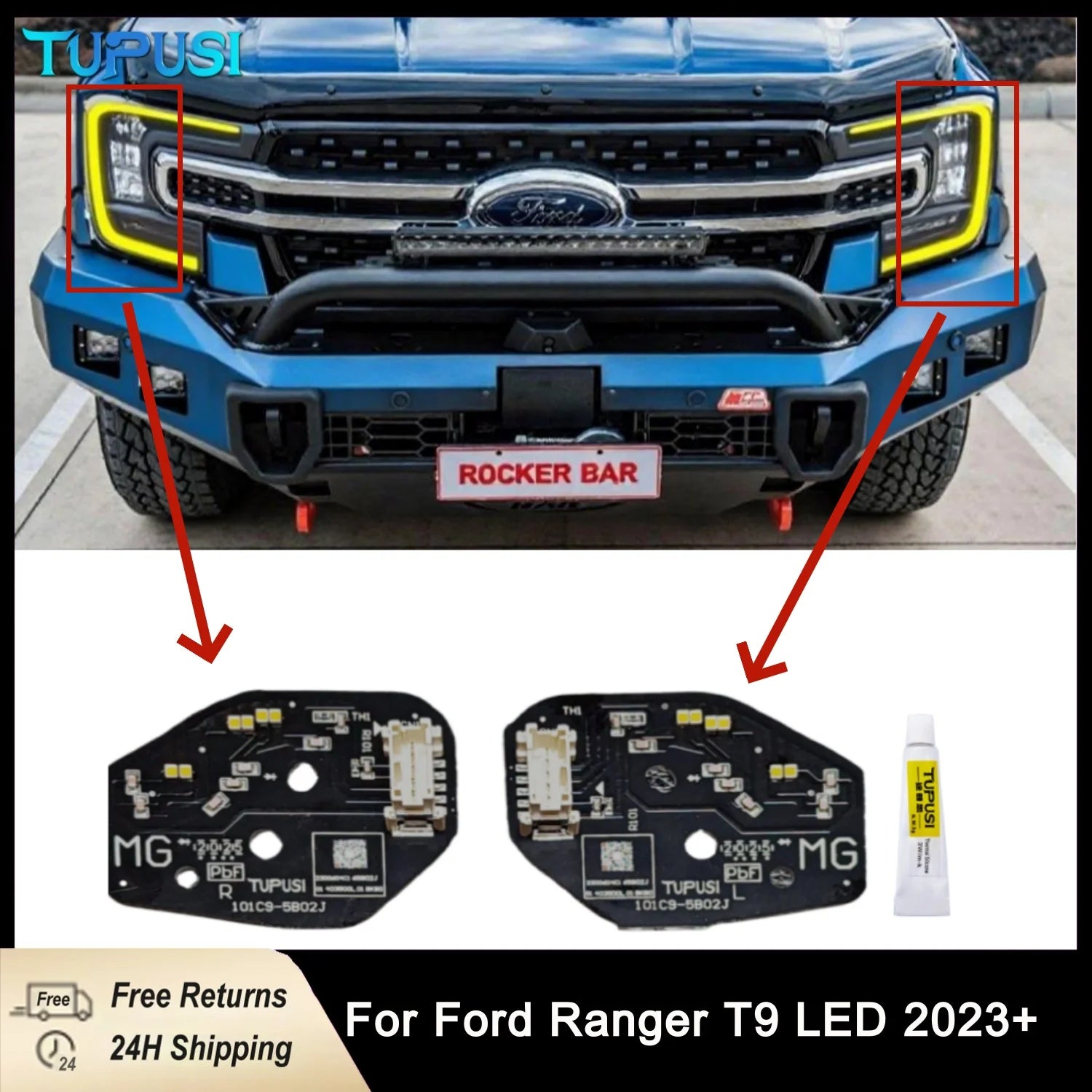 DRL LED Boards For Ford Ranger T9 LED Or Matrix 2023 2024 LED Headlight Daytime Running Light XL/XLT Replace