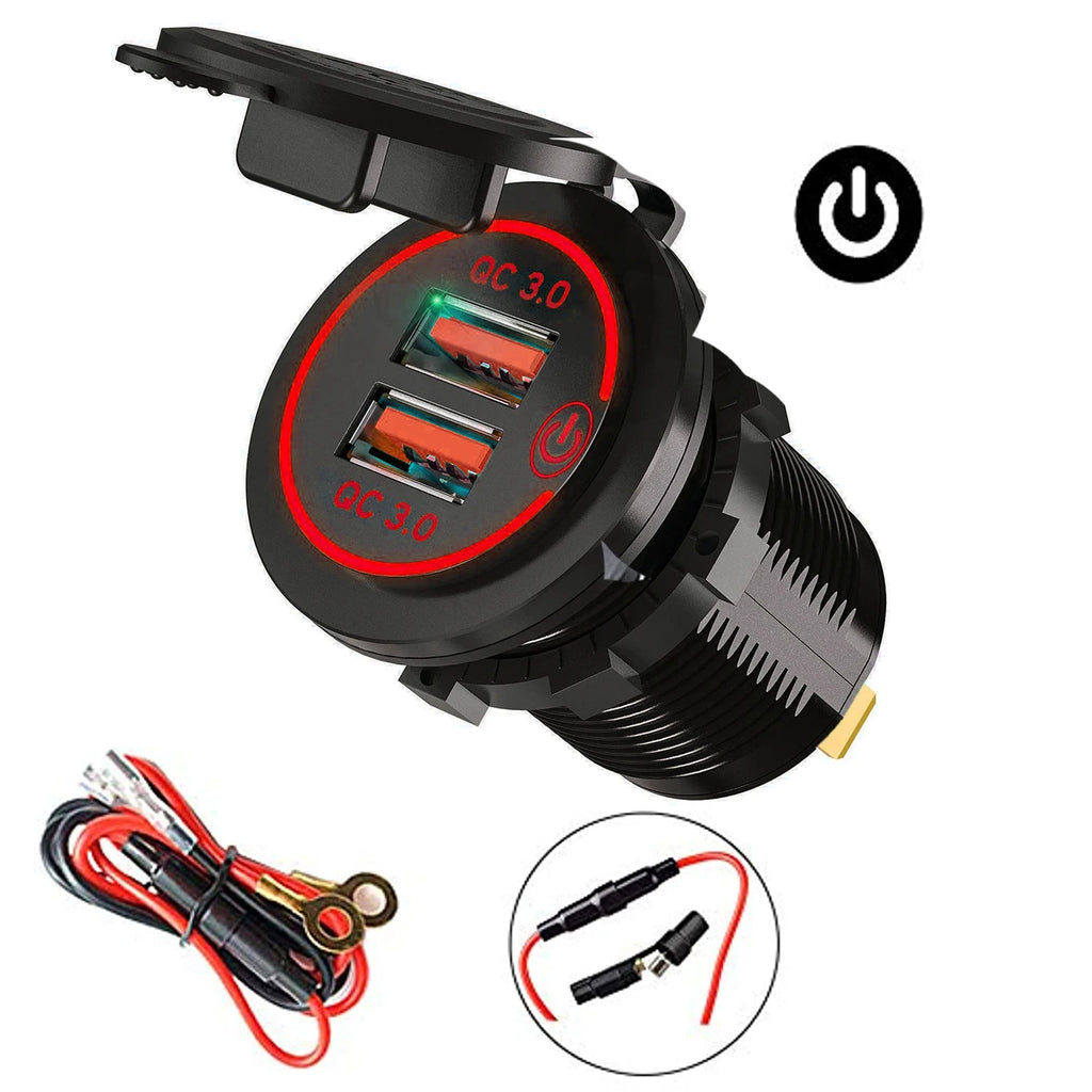 Dual QC 3.0 Dual USB Fast Car Charger Socket 12V/24V Waterproof with Switch Auto Car Quickly Charge Adapter Power Outlet
