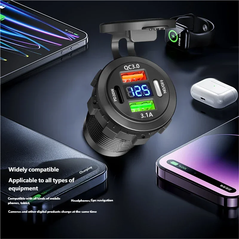 Car Charger PD+QC3.0 USB TYPE-C Charger Waterproof Power Soc