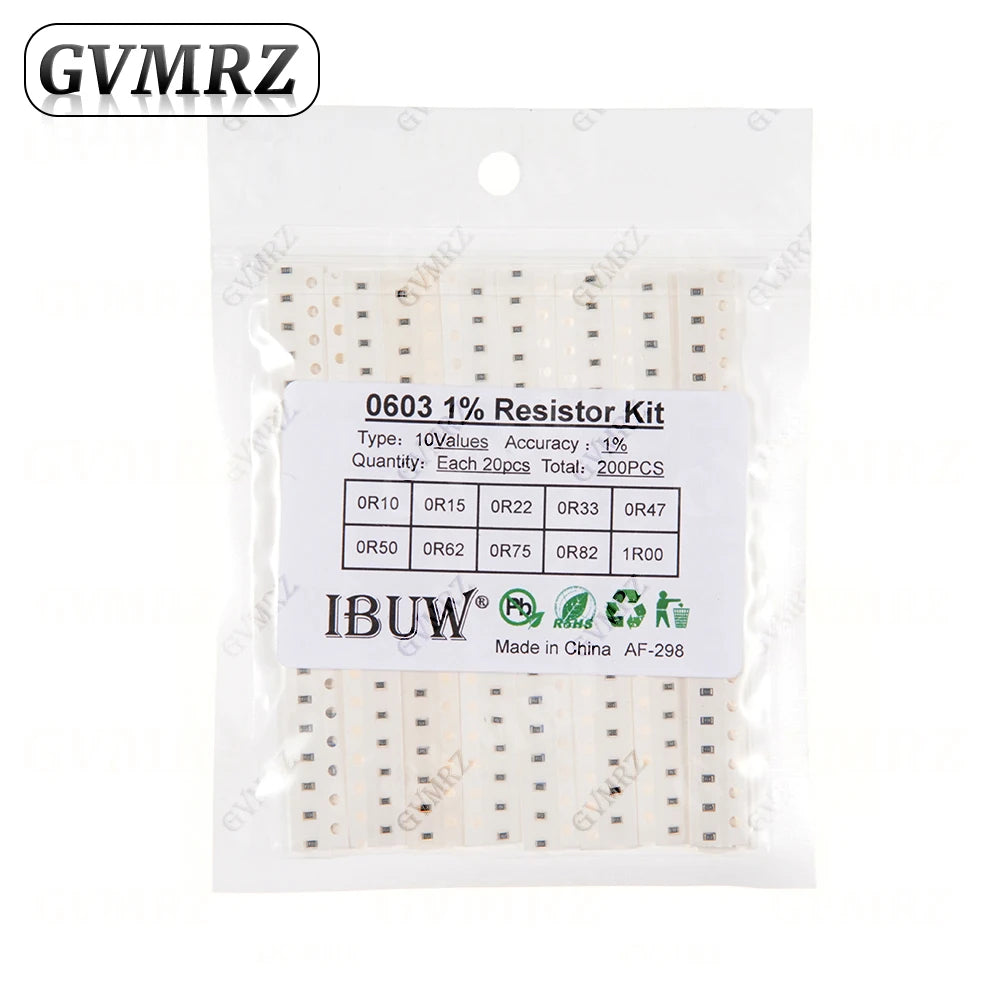 0201 0402 0603 0805 1206 1% 5% SMD Resistor Assorted Kit 1R-