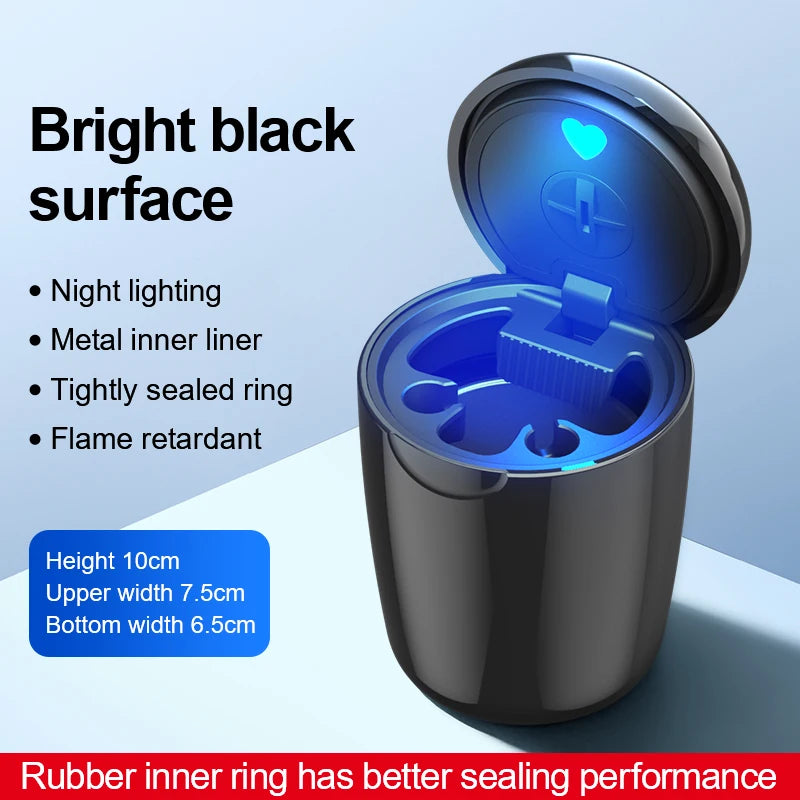 Car Ashtray Universal One Click Open Lid Personalized LED Ambient Light Ashtray Car Smoke Prevention and Extinguishing Box