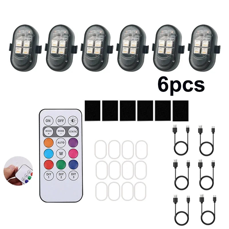 Rechargeable Wireless Light Aircraft Airplane Helicopter Warning Lights RGB Led Aircraft Strobe lights Motorcycle LED Lights