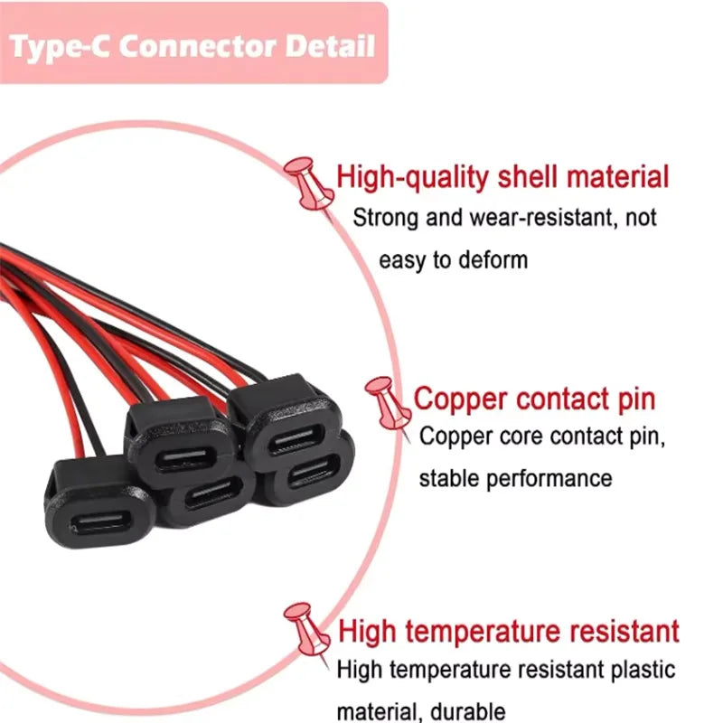 5/10PCS 2Pin USB Connector Type-C Waterproof with Female Soc