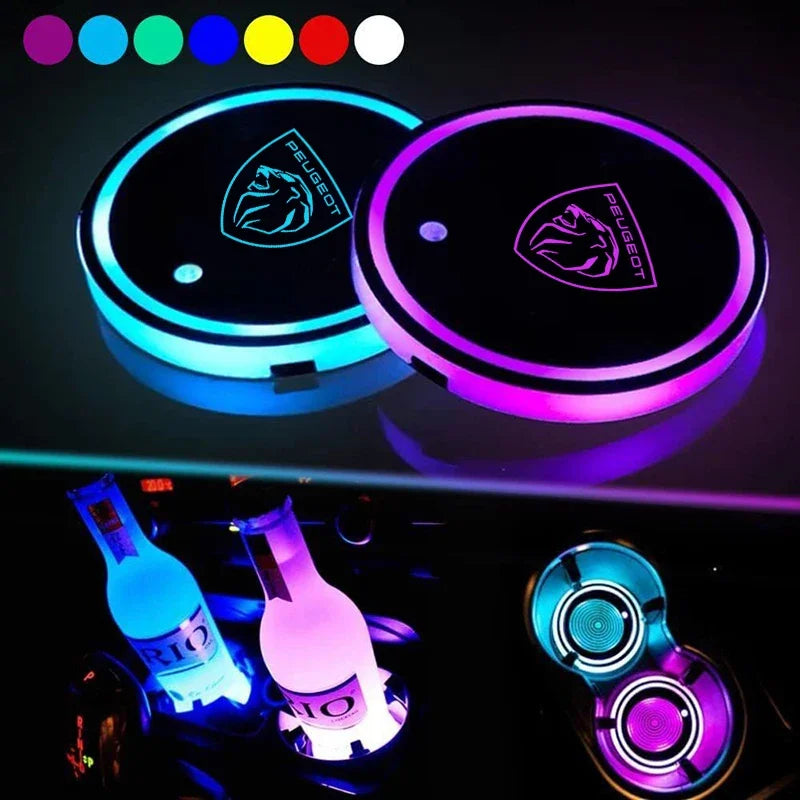7 Colors LED Car Cup Holder Lights Anti Slip Waterproof Lumi