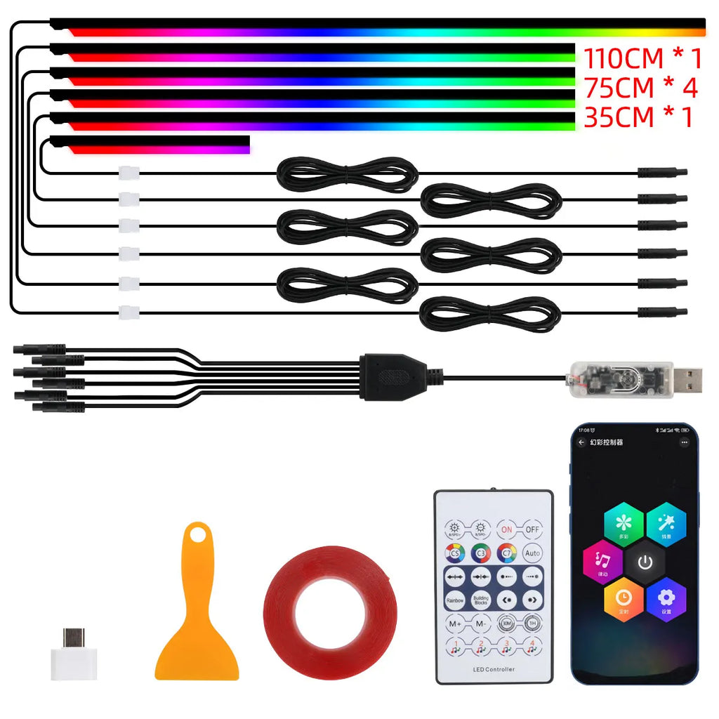 Universal Symphony Car Ambient Lights LED Interior RGB Streamer Atmosphere Lamp USB APP Control Remote for Tesla Model 3 Y S X