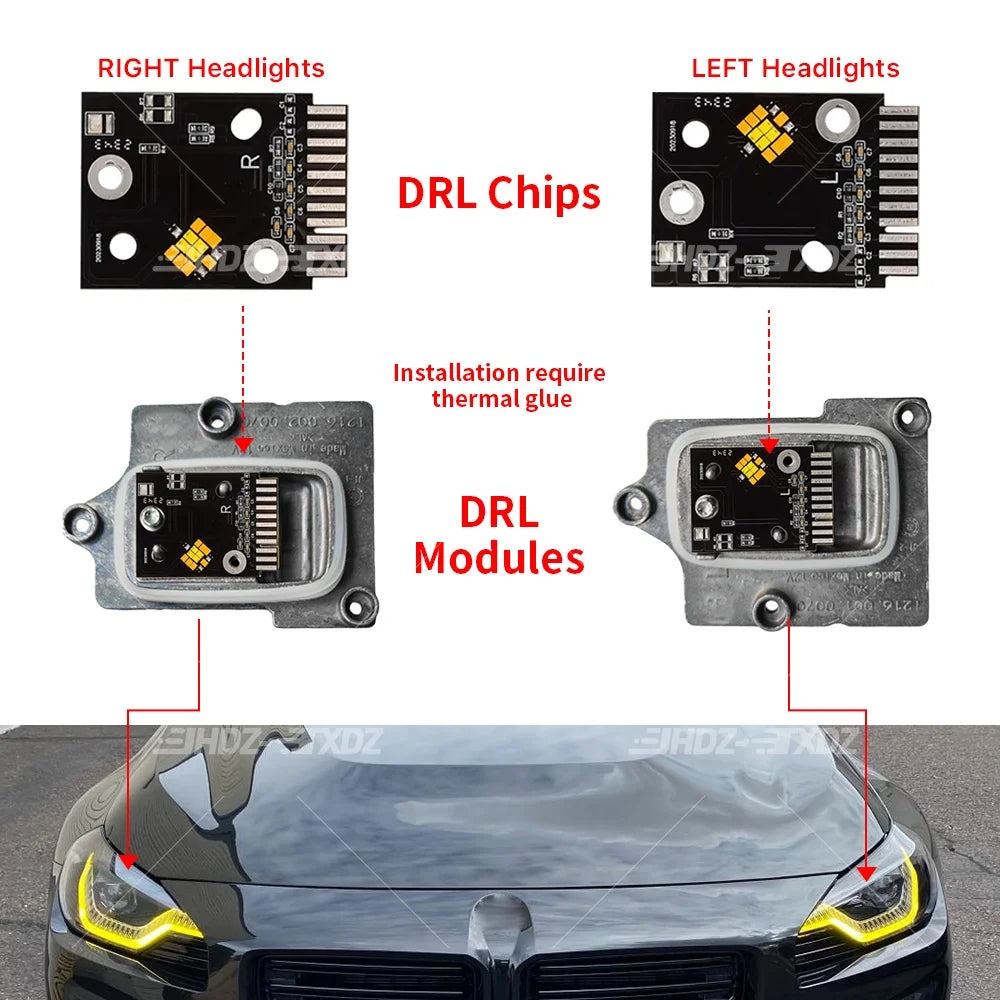 Angel Eyes DRL LED Boards For BMW 2 Series G42 M2 G87 2021-24 Adaptive LED Headlight Amber Blue Red Daytime