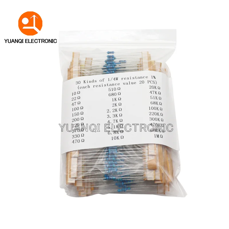 600pcs/set 300pcs/set 30 Kinds 1/4W Resistance 1% Metal Film