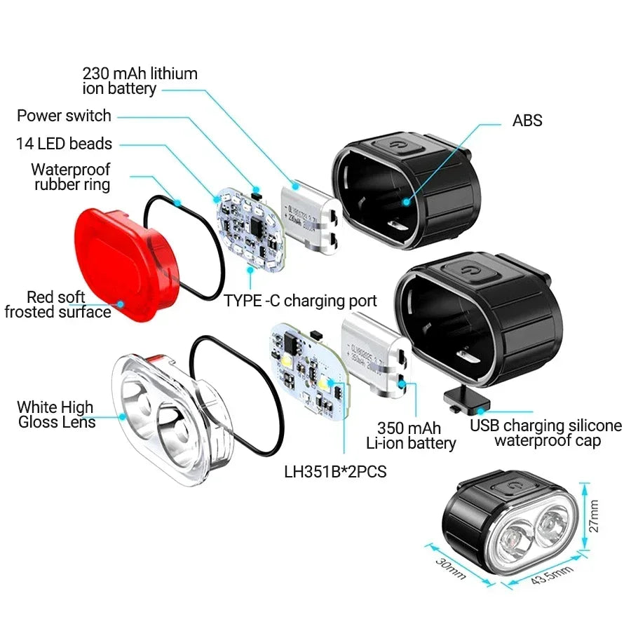 Bicycle Emergency Light Rechargeable Bike Headlight Tailligh