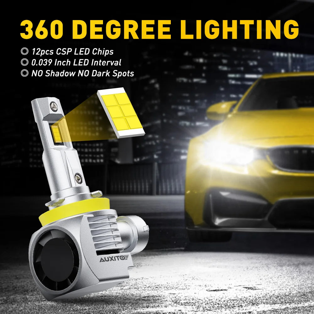 2X AUXITO Q16 Turbo H11 LED Headlight High Power Canbus Whit