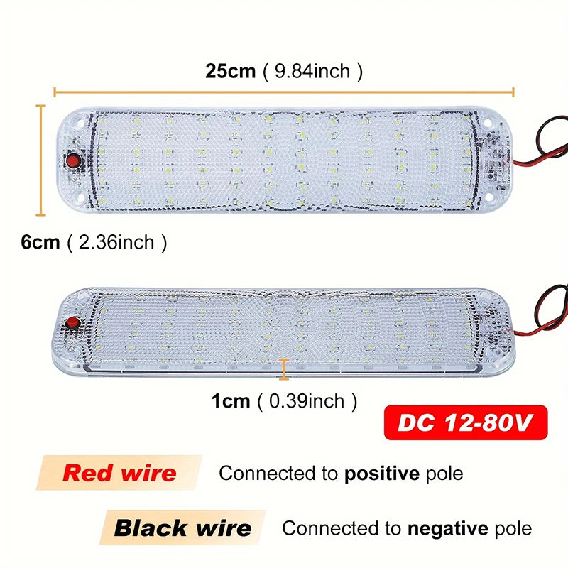 12V-80V 72LED Interior Light Bar Strip Light With Switch LED