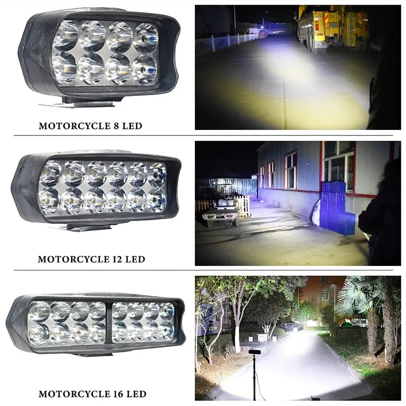 Motorcycle Headlight 8/12/16 LED Driving Lights Waterproof A