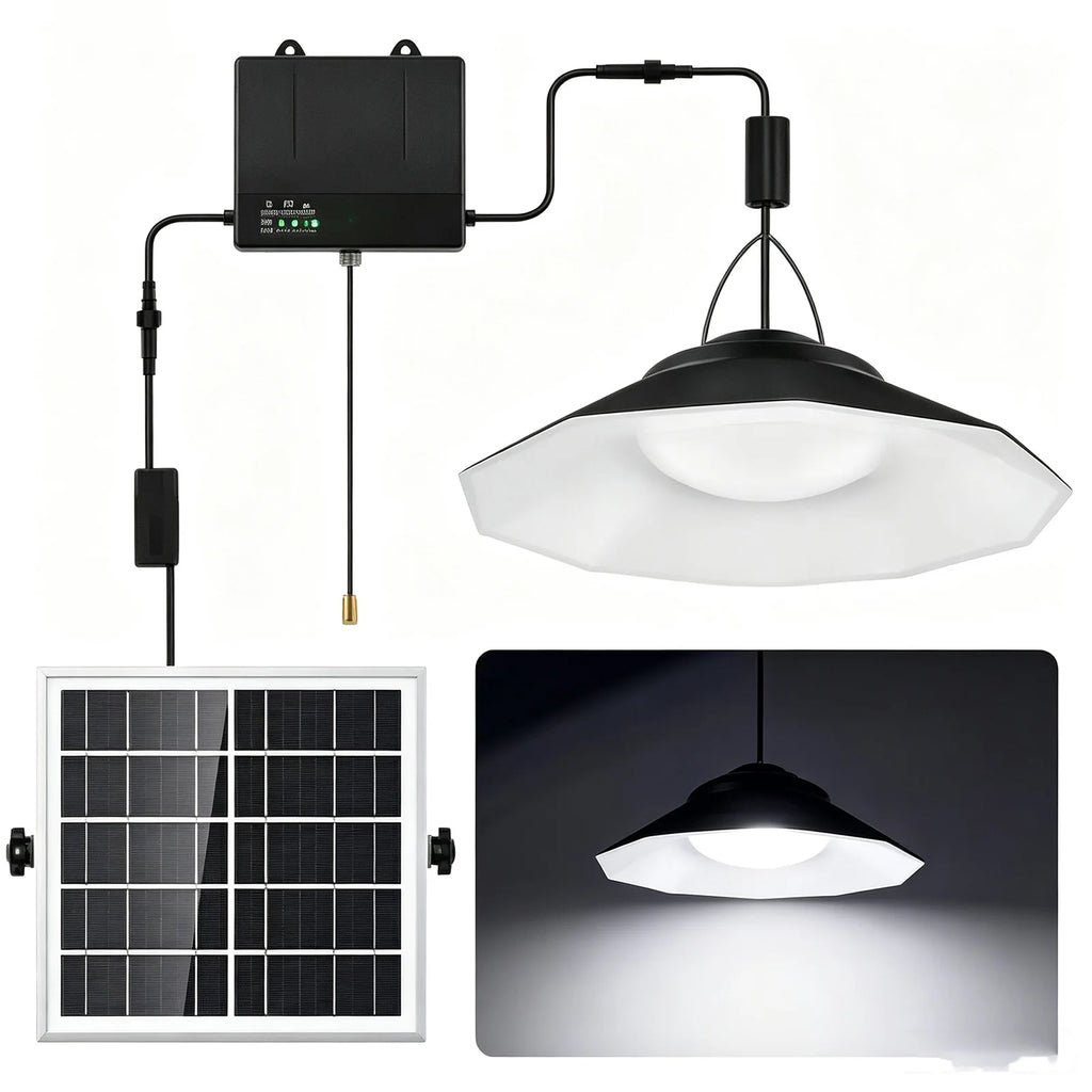 Dual Head Solar Light Indoor Outdoor Solar Powered Shed Lights with Sensor Daytime Available Dimmable Remote for Patio Gazebo