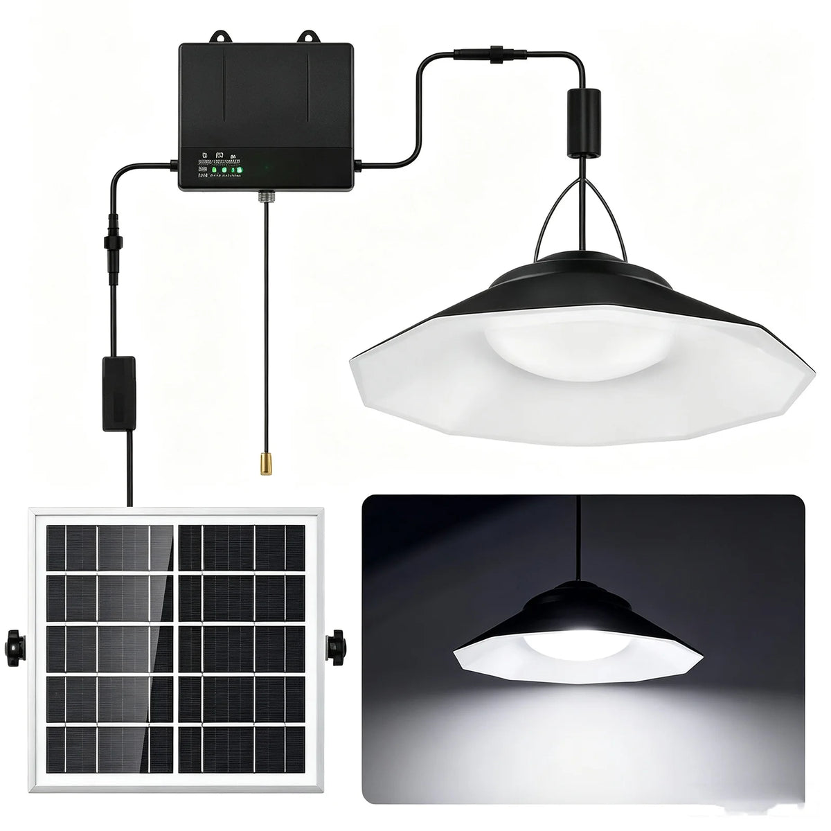 Dual Head Solar Light Indoor Outdoor Solar Powered Shed Lights with Sensor Daytime Available Dimmable Remote for Patio Gazebo