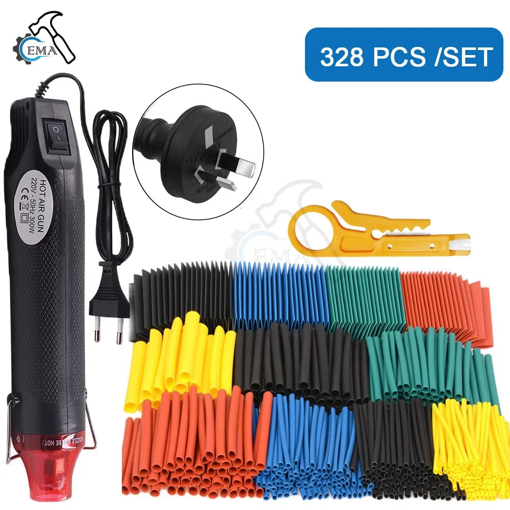 656/1060pcs Heat Shrink Tube With 300W Hot Air Guns Kit EU US 110V 220V Heat Shrink Tubing Kit 2 1 Cover Cable Repair Protection