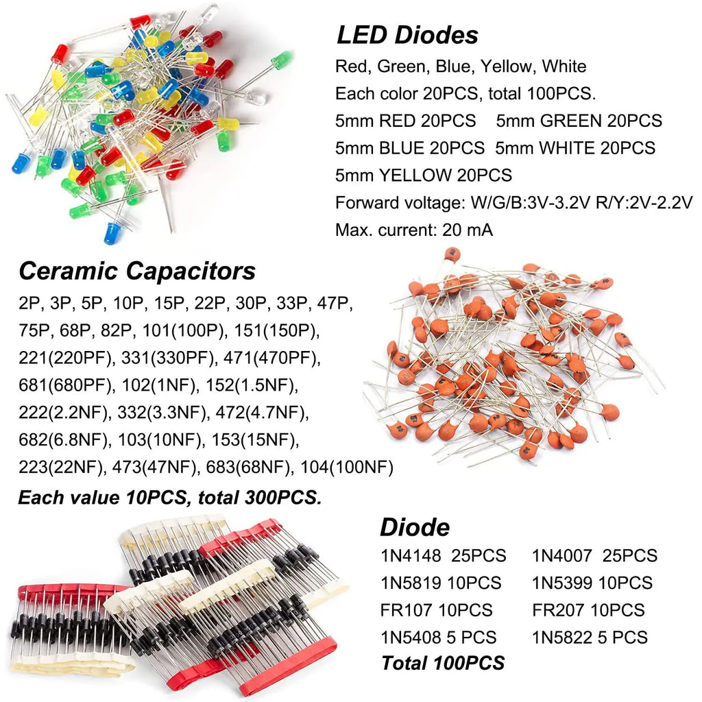 1500Pcs Electronic Components Starter Kit Resistor Capacitor