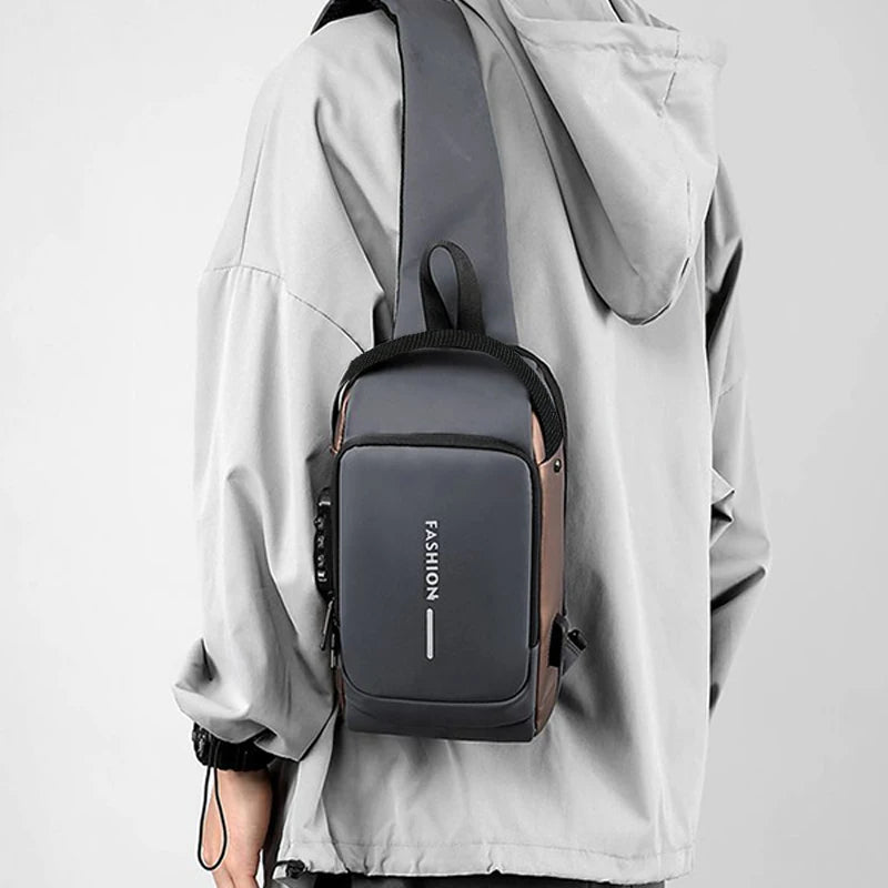 Men Anti-theft Sling Chest Bag With Password Lock USB Chargi