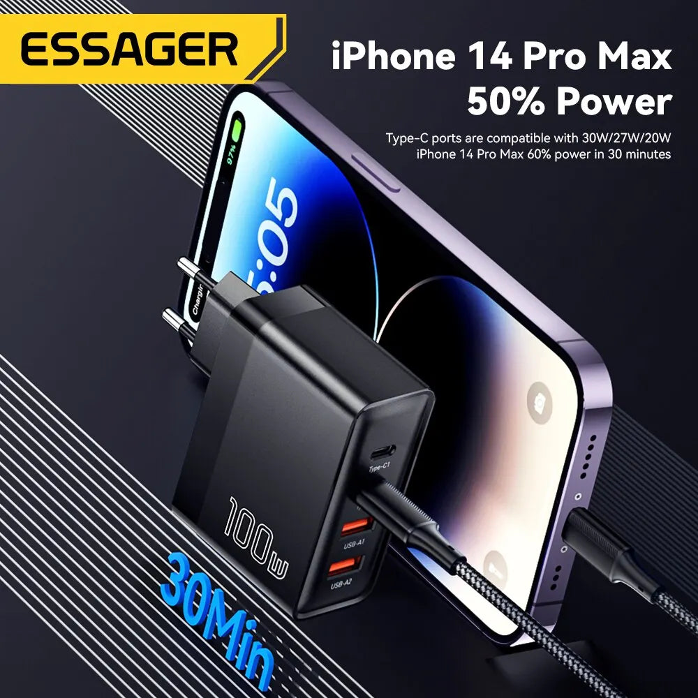 Essager 100W GaN USB Type C Caricabatterie PD QC Quick Charg