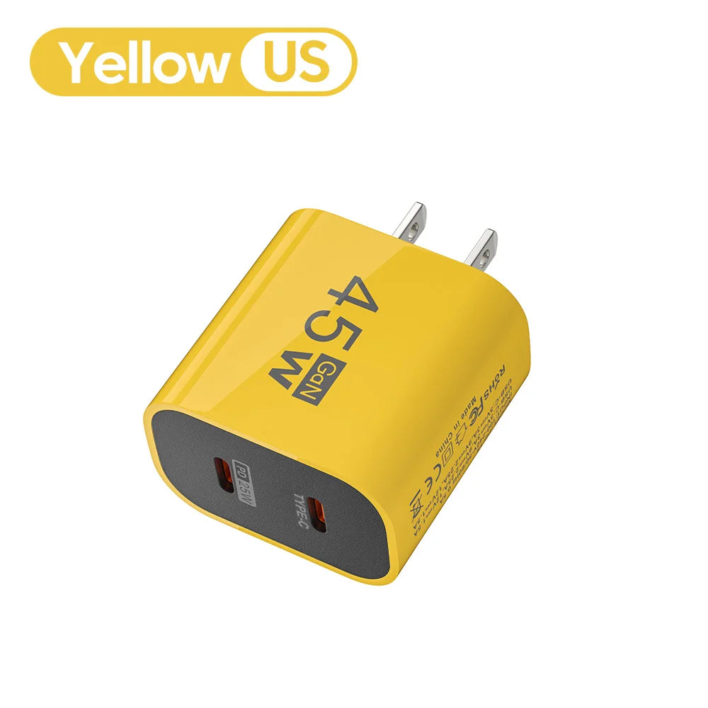 45W USB C Charger Fast Charging Dual Port Mobile Phone Charger For iPhone Samsung Huawei Xiaomi Portable Wall Charger EU/US Plug