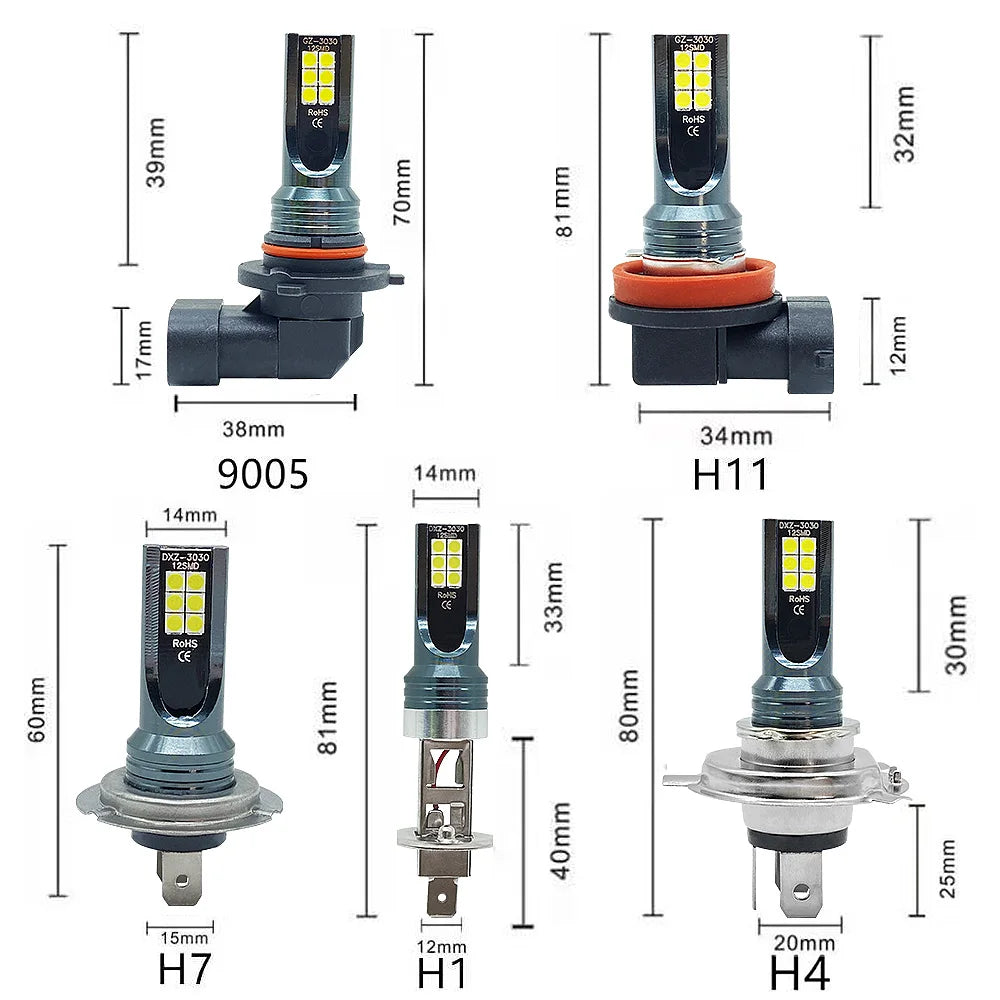 2Pcs LED H4 H7 Car Headlight Super Bright H16JP H8 H9 H11 90