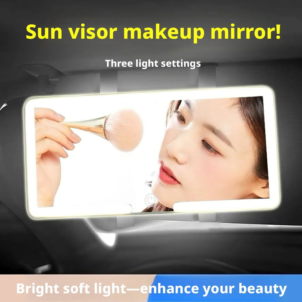 Portable Rechargeable LED Car Sun Visor Makeup Mirror 3 Ligh