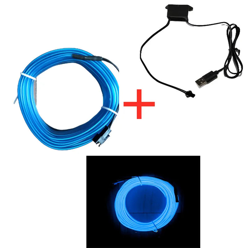 1/3/5m Car Interior Atmosphere Lighting LED Strip 5V DIY Flexible EL Cold Light Line Tube With USB Auto Decoration Ambient Lamp
