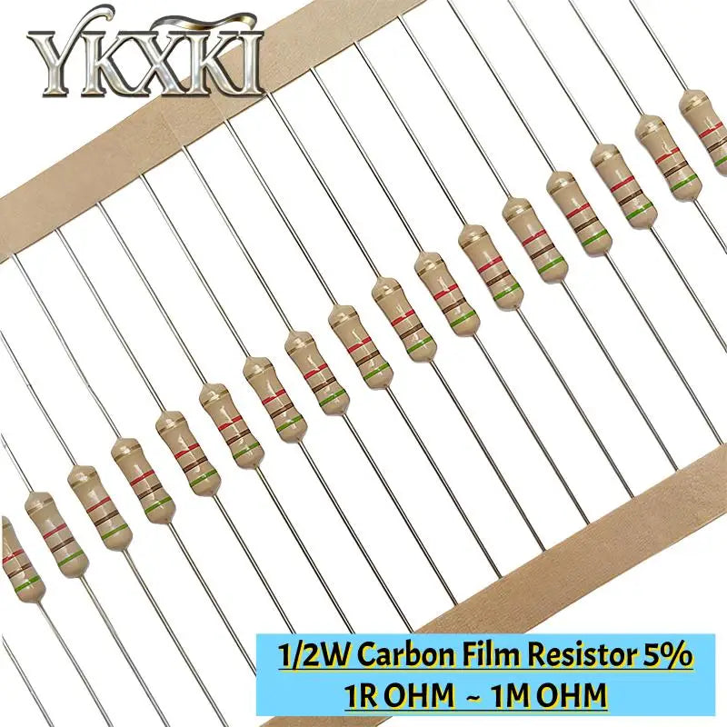 100PCS New 1/2W Carbon Film Resistor 5% 1R 1M 100R 220R 1K 1