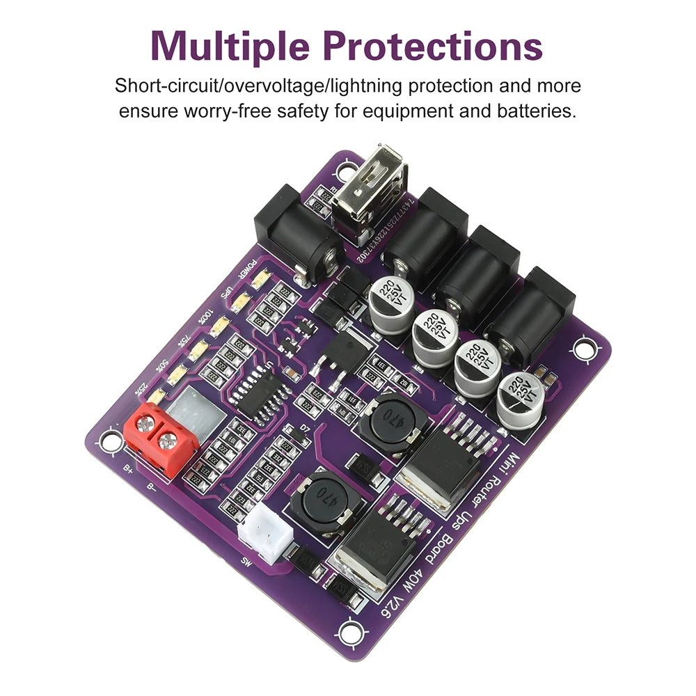 40W Battery Charging Board 4-Port Mini Router UPS Board 11.1