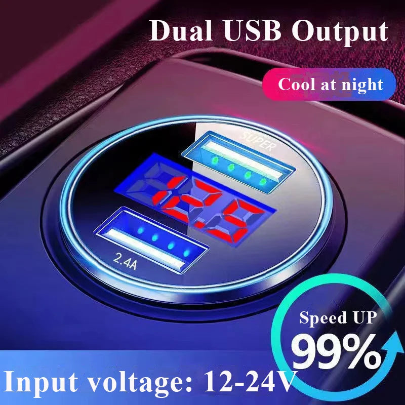 USB Car Charger Fast Charge Dual USB Car Charger 2 Port LCD 