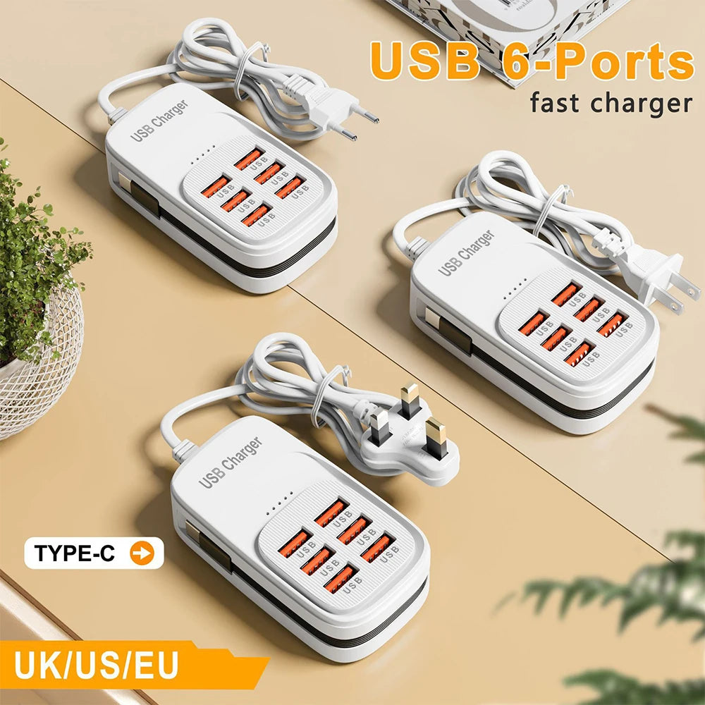 6 in 1 Multi Port USB Charging Station 3PD 3USB Desktop Powe