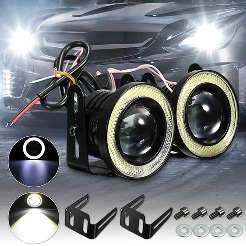 2Pcs Auto 30W Car Driving DRL Fog Lights COB Angel Eye 64/76
