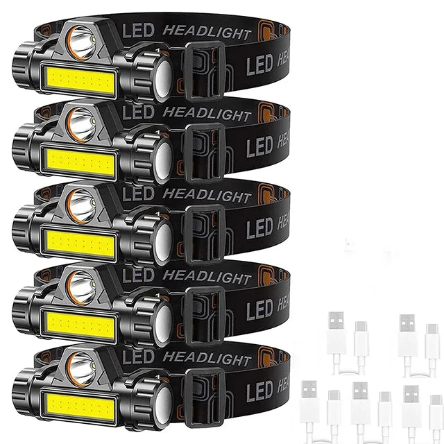 1-5PCS Rechargeable COB LED Headlamp Strong Magnetic Powerful Headlight Super Bright Waterproof Head Torch For Outdoor Fishing