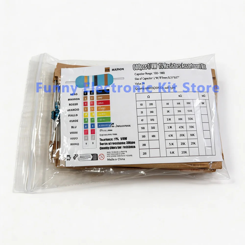 600 Pcs Assorted Metal Film Resistor Kit 30 Values 1/4W Resi