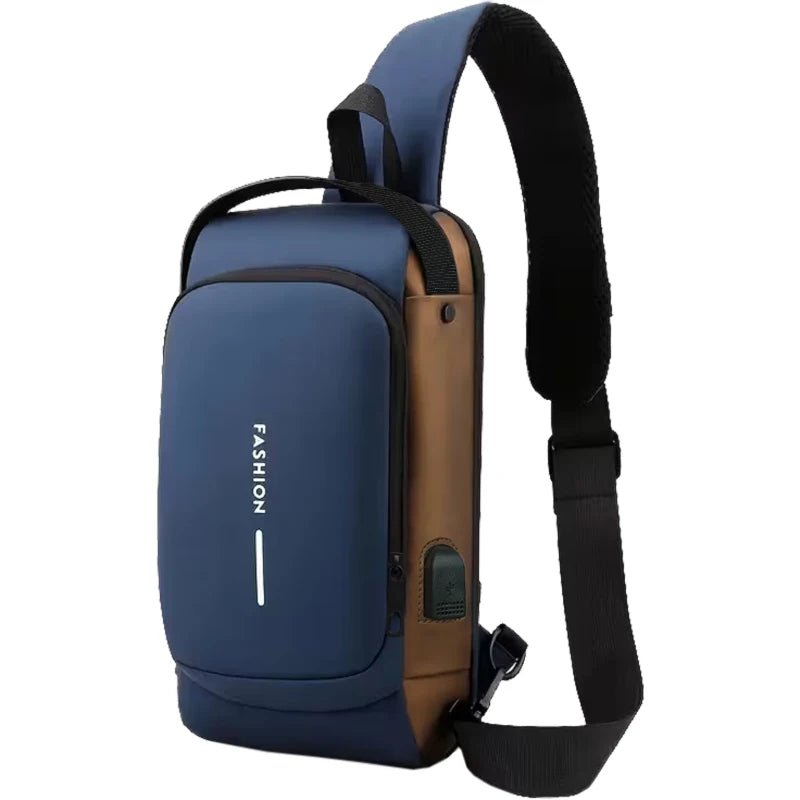 Men Anti-theft Sling Chest Bag With Password Lock USB Charging Port Waterproof Crossbody Backpack Casual Shoulder Bag for Daily