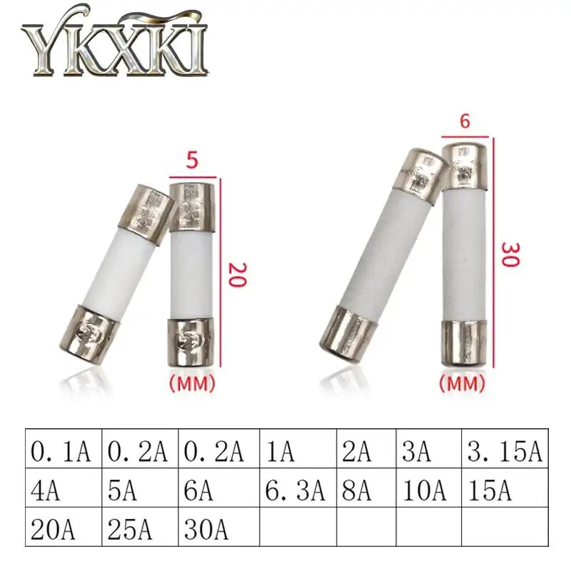 20-100pcs 5 20mm 6 30mm Fast blow Ceramic Fuse 0.1A 0.2A 0.5