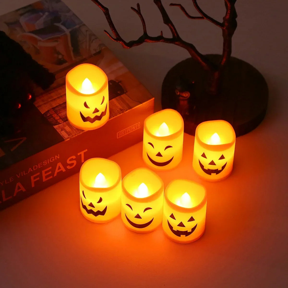 6Pcs LED Candle Light Battery Powered Pumpkin Skull Ghost Sp