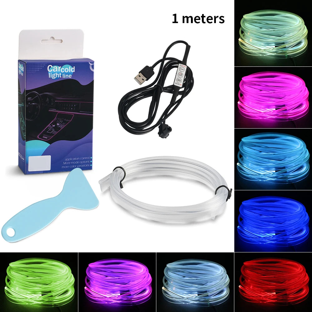 1/2/3/4/5M Car LED Ambient Lights Strip RGB Neon Optical Fiber Multiple Mode Interior Atmosphere Lighting DIY USB EL Wiring Lamp